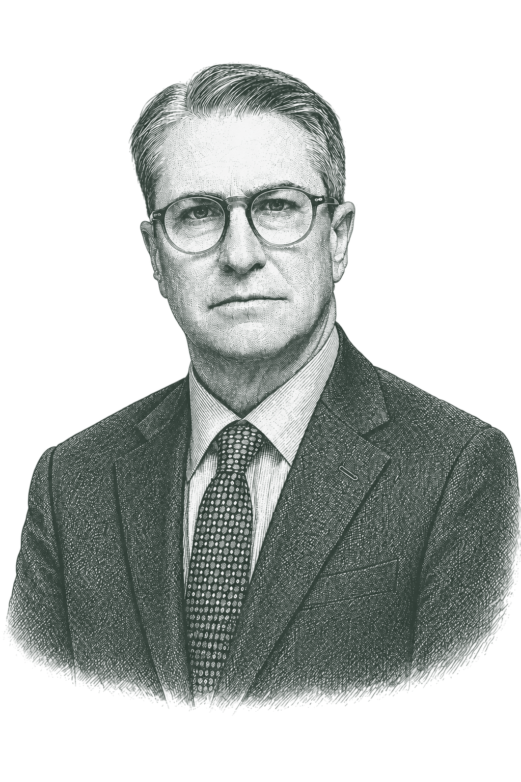 Engraved portrait of Professor Patrick J. Deneen